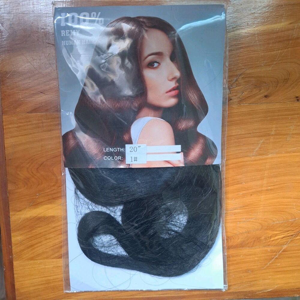 100% Remy Human Hair 20" Extensions Jet Black 1# Color